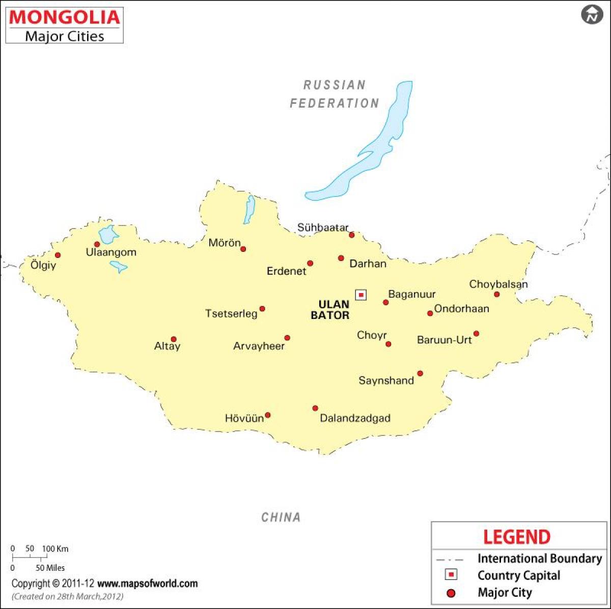 Карта с градовете Монголия