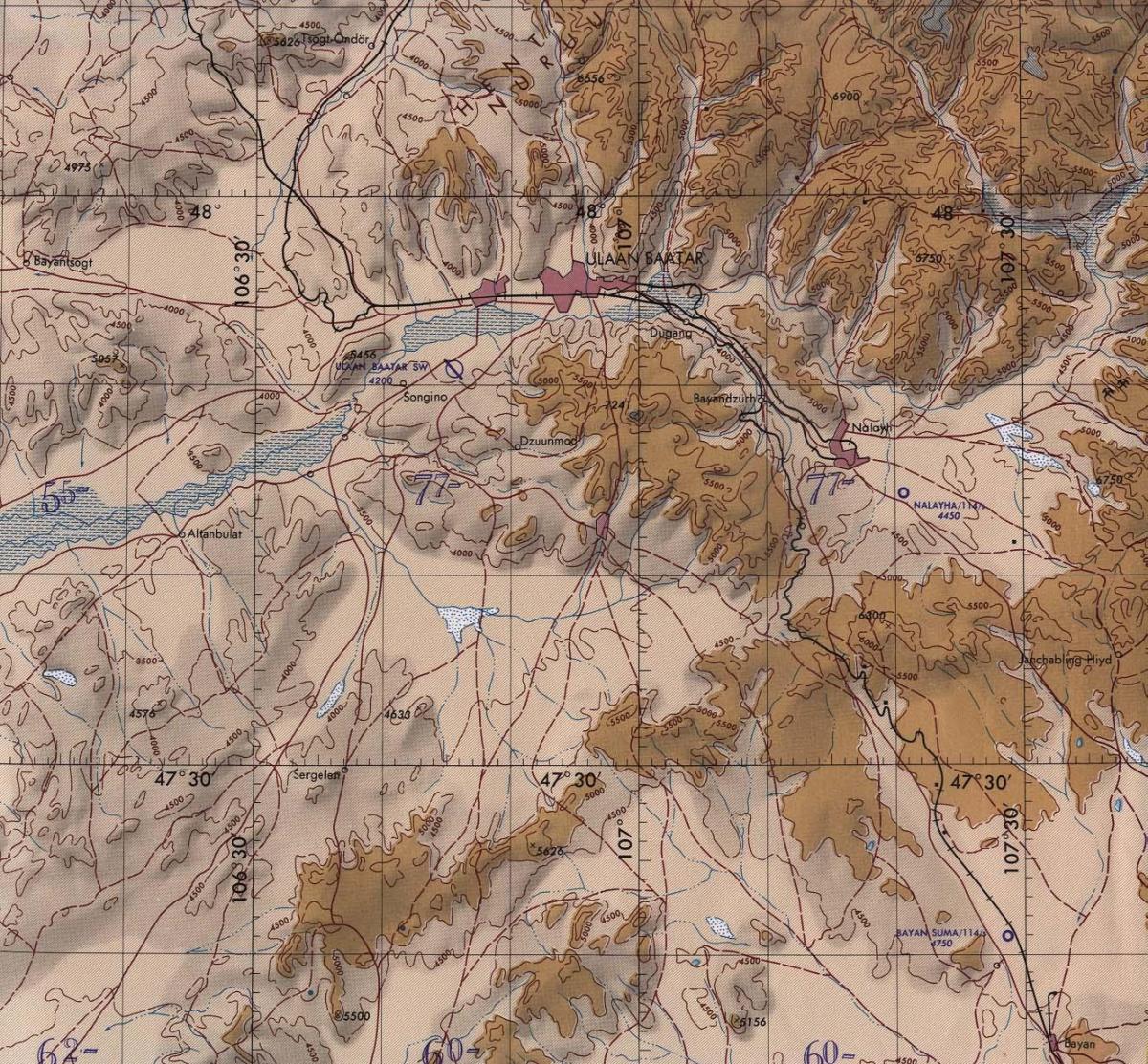 топографическая карта Монголия
